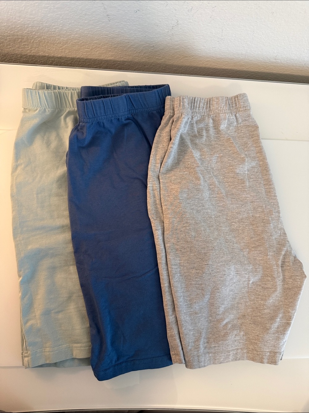 Women’s Bike Shorts Trio — Blue, Light Green, Gray Size Medium